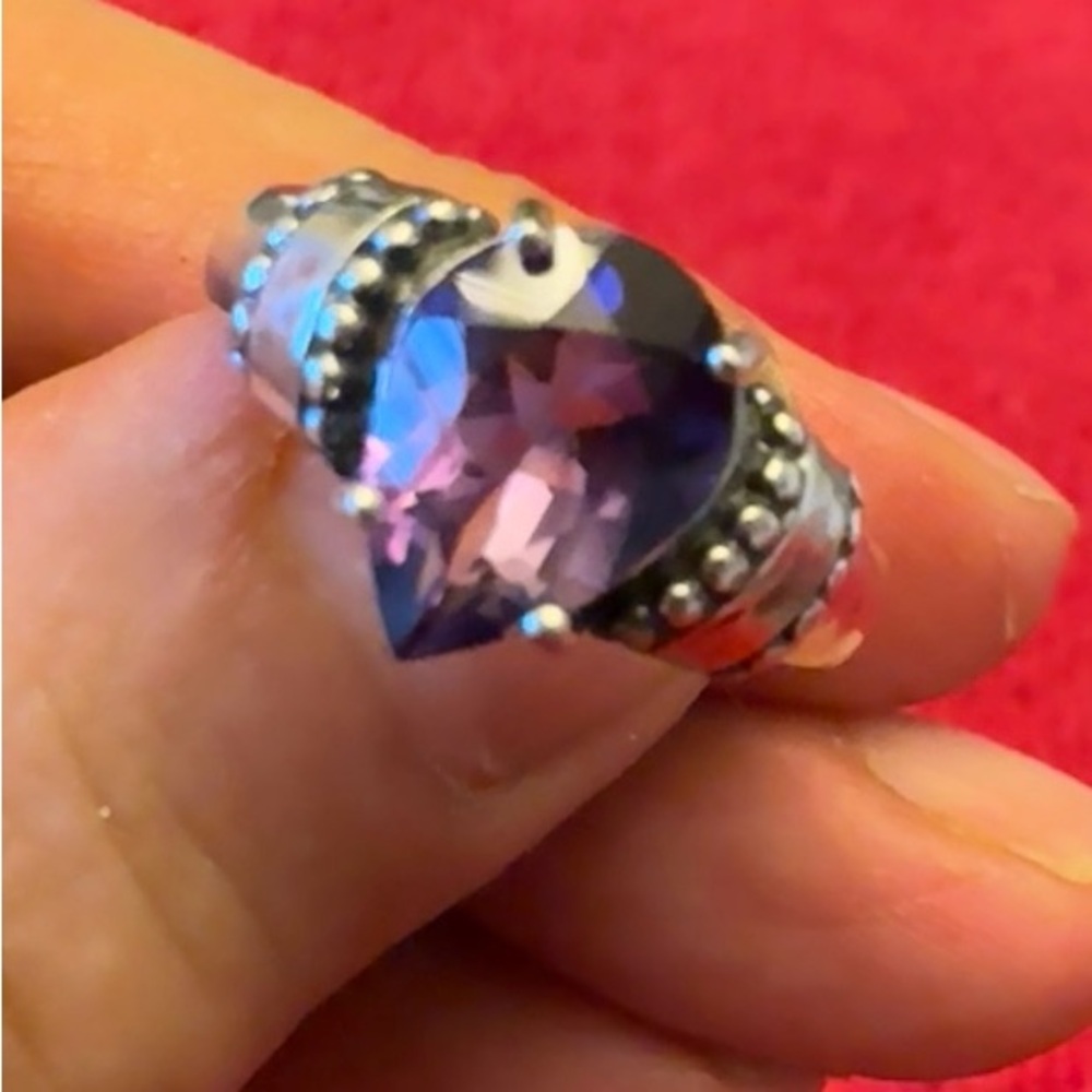 Elegant Purple Amethyst Heart Ring Size 7